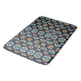 Blume in Blau-Orange Art Deco Badematte