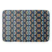 Blume in Blau-Orange Art Deco Badematte (Vorderseite)