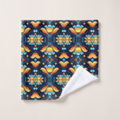 Blume in blau-orange Art Déco Badhandtuch Set (Waschlappen)
