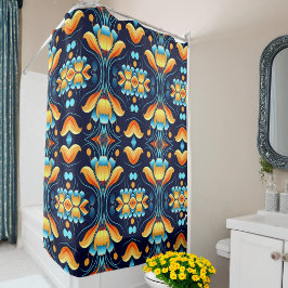 Blume in blau-orange Art Déco Duschvorhang