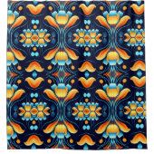 Blume in blau-orange Art Déco Duschvorhang (Vorderseite)