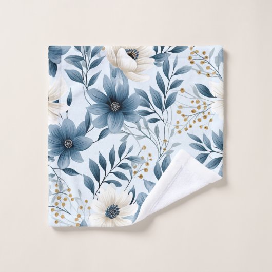 Blume in Blau und Beige Badhandtuch Set (Waschlappen)