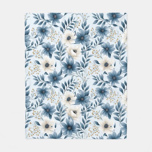 Blume in Blau und Beige Fleecedecke (Vorderseite)