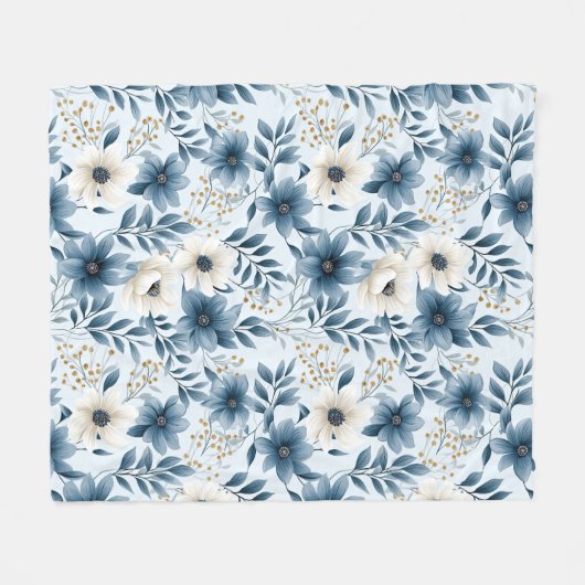 Blume in Blau und Beige Fleecedecke (Vorderseite (Horizontal))