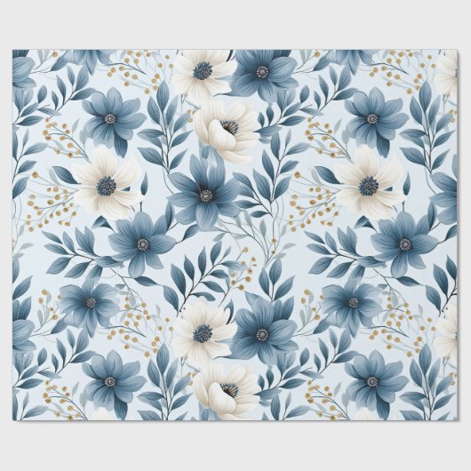 Blume in Blau und Beige Geschenkpapier (Flach)