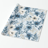 Blume in Blau und Beige Geschenkpapier (Ungerollt)