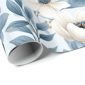 Blume in Blau und Beige Geschenkpapier (Rolleneckpunkt)