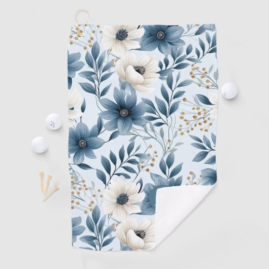 Blume in Blau und Beige Golfhandtuch (Insitu)