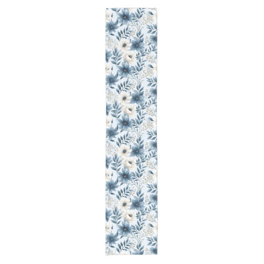 Blume in Blau und Beige Kurzer Tischläufer (Vorderseite)