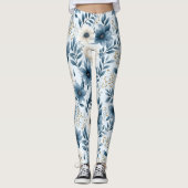 Blume in Blau und Beige Leggings (Vorderseite)