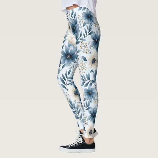 Blume in Blau und Beige Leggings (Links)