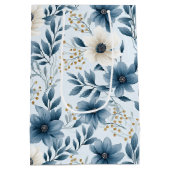 Blume in Blau und Beige Mittlere Geschenktüte (Rückseite)