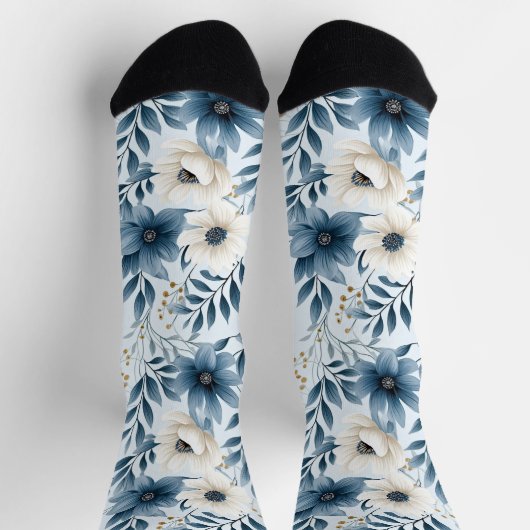 Blume in Blau und Beige Socken (Oben)