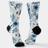 Blume in Blau und Beige Socken (Gewinkelt)