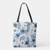 Blume in Blau und Beige Tasche (Rückseite)