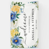 Blume in Blau und Gelb Boho Begrüßung Banner (Vertikal)