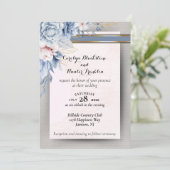 Blume in Blau und Rosa auf Pink & Gray Wedding Einladung (Stehend Vorderseite)