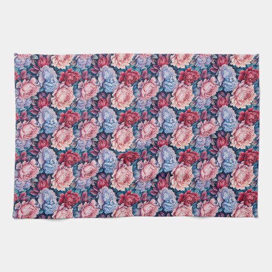 Blume in Blau und Rosa Geschirrtuch (Horizontal)