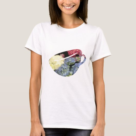 Blume in Blau und Rosa Hydrangea Malerei T-Shirt (Vorderseite)