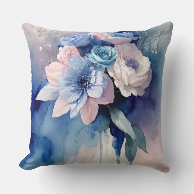 Blume in Blau und Rosa Kissen (Vorderseite)