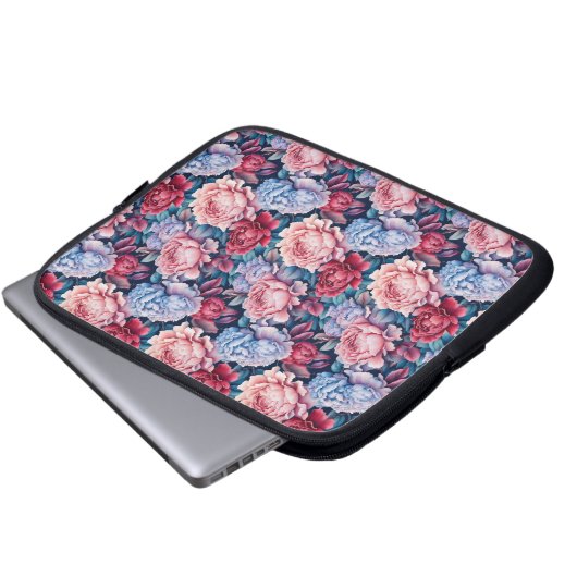 Blume in Blau und Rosa Laptopschutzhülle (Vorne Knopf)