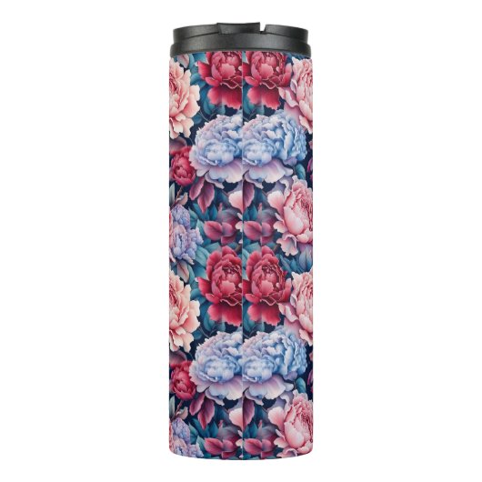 Blume in Blau und Rosa Thermosbecher (Rückseite)