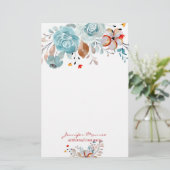 Blume in Blau und Rot personalisiert Briefpapier (Stehend Vorderseite)