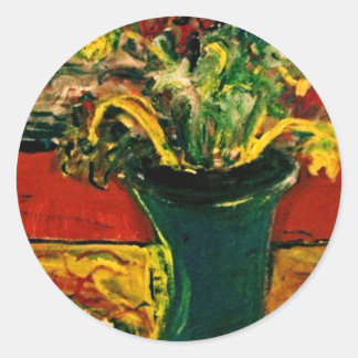 BLUME IN BLAUE VASE RUNDER AUFKLEBER