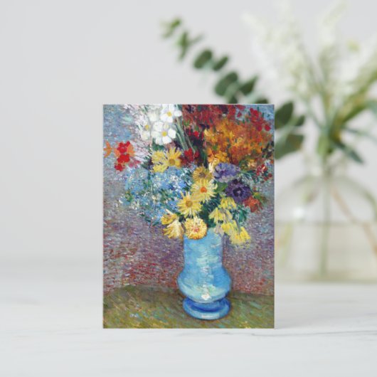 Blume in blauer Vase von Vincent van Gogh Postkarte (Stehend Vorderseite)