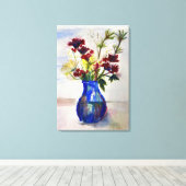 Blume in Blue Vase Leinwand Aquarelldruck (Insitu (Holzboden))