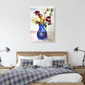 Blume in Blue Vase Leinwand Aquarelldruck (Insitu (Schlafzimmer))