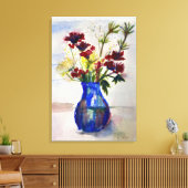 Blume in Blue Vase Leinwand Aquarelldruck (Insitu (Wohnzimmer))