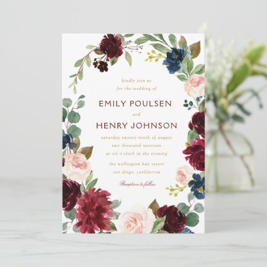 Blume in Bordeaux Einladung (Stehend Vorderseite)