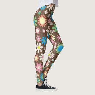 Blume in Braun, Rosa und Blau, Retro-Leggings Leggings
