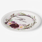 Blume in Burgund und Rosa Pappteller (Schrägansicht)