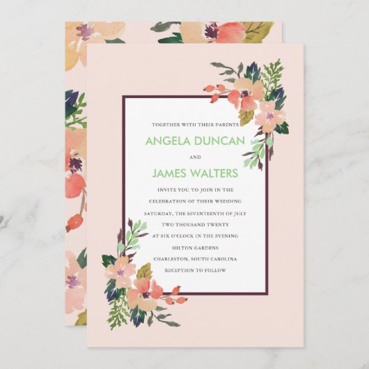 Blume in der Aquarellecke Hochzeitsfeiern Einladung (Vorne/Hinten)