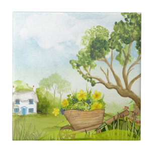 Blume in der Landschaft der Rollbarren Fliese