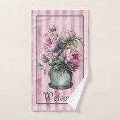 Blume in der Töpferei mit gestreiftem Hintergrund Badhandtuch Set (Handtuch)