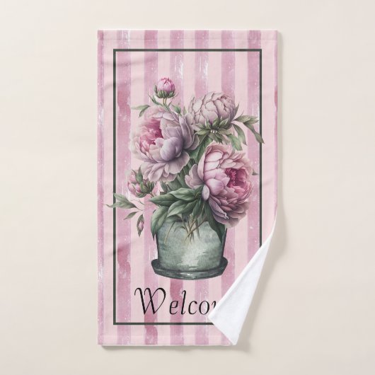 Blume in der Töpferei mit gestreiftem Hintergrund Badhandtuch Set (Handtuch)