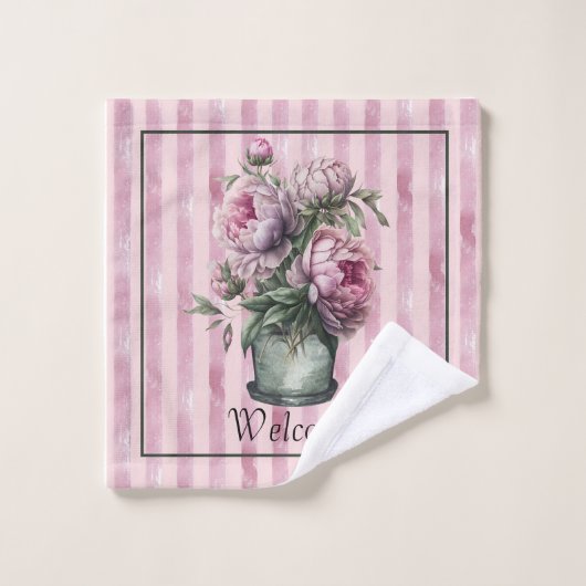 Blume in der Töpferei mit gestreiftem Hintergrund Badhandtuch Set (Waschlappen)