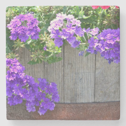 Blume in einem Barrel Stone-Untersetzer Steinuntersetzer (Vorderseite)