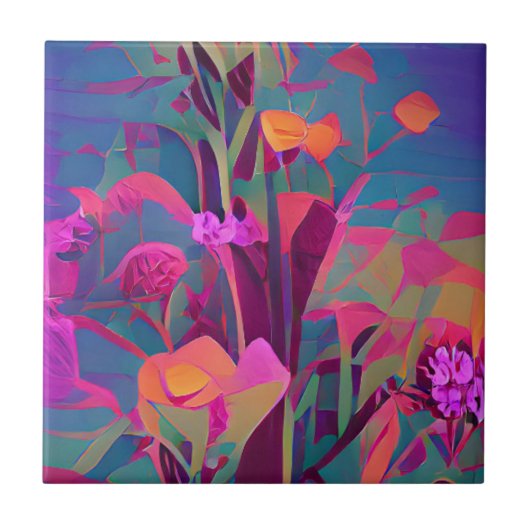 Blume in einem Feld bunt abstrakte Digitalkunst Fliese (Vorderseite)