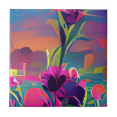 Blume in einem Feld bunt abstrakte Digitalkunst Fliese (Vorderseite)