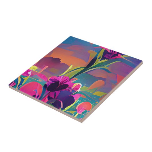 Blume in einem Feld bunt abstrakte Digitalkunst Fliese (Seite)