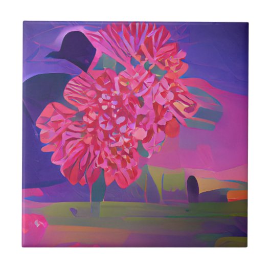 Blume in einem Feld bunt abstrakte Digitalkunst Fliese (Vorderseite)