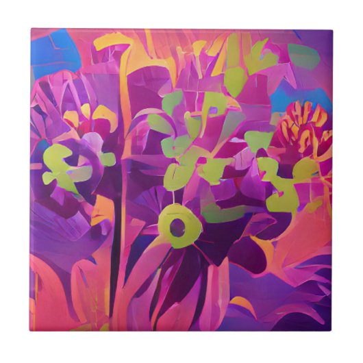 Blume in einem Feld bunt abstrakte Digitalkunst Fliese (Vorderseite)