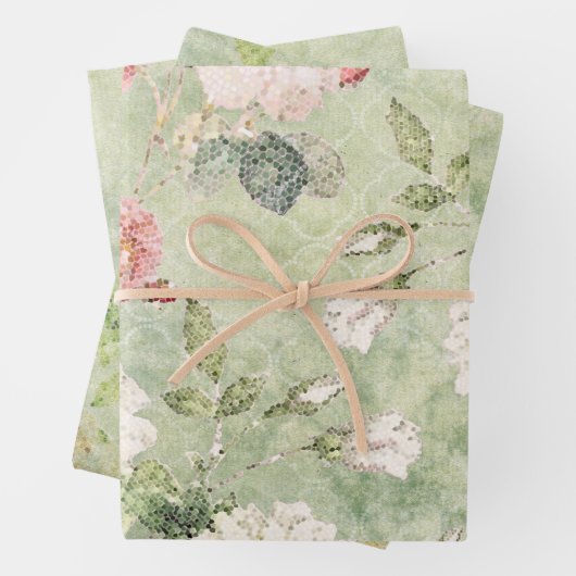 Blume in einem grünen Mosaikpapier Geschenkpapier Set (Beispiel)