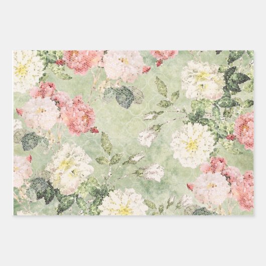 Blume in einem grünen Mosaikpapier Geschenkpapier Set (Vorderseite)