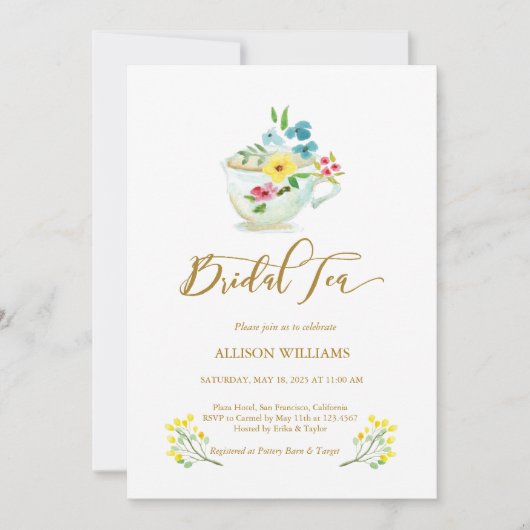 Blume in einem Teacup-Brautparty Einladung (Vorderseite)