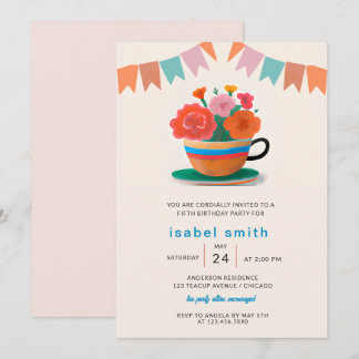 Blume in einem Teacup-Kindergeburtstag-Party Einladung